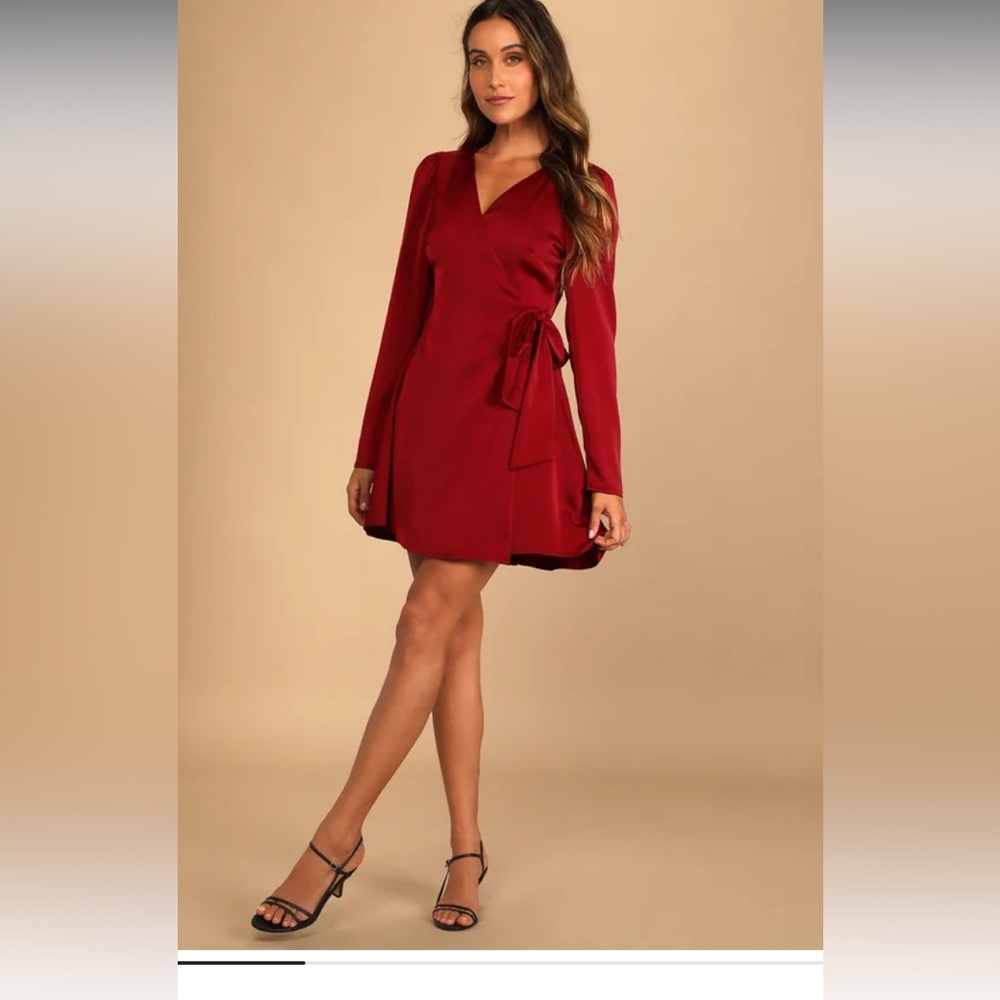 Lulus Satin Long Sleeve Wrap Mini Dress